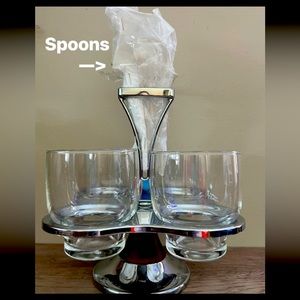 Mid-Century Chrome & Wood Spinning Cocktail/Condiment Glass Caddy